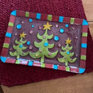 NWT Pier One Festive Christmas Tree Glass Tray